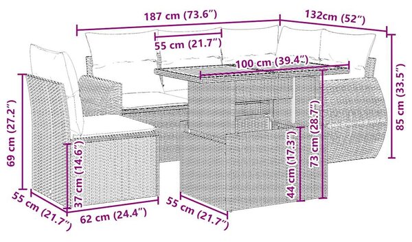 6dílná zahradní sedací souprava s poduškami béžová polyratan 3272199