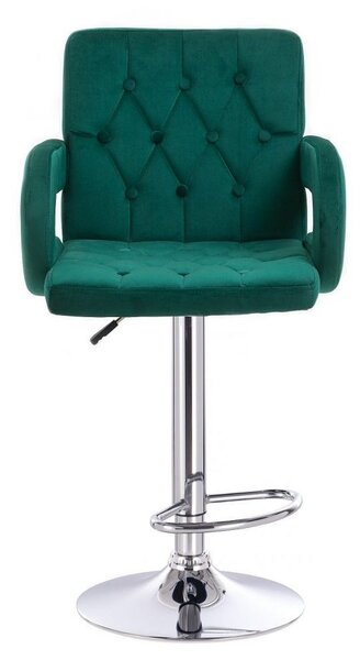 LuxuryForm DESIGN Barová židle BOSTON VELUR na stříbrné kulaté podstavě - zelená