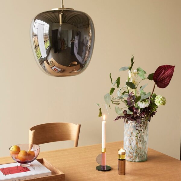 Kouřově šedé skleněné závěsné světlo Hübsch Reflect II. 40 cm