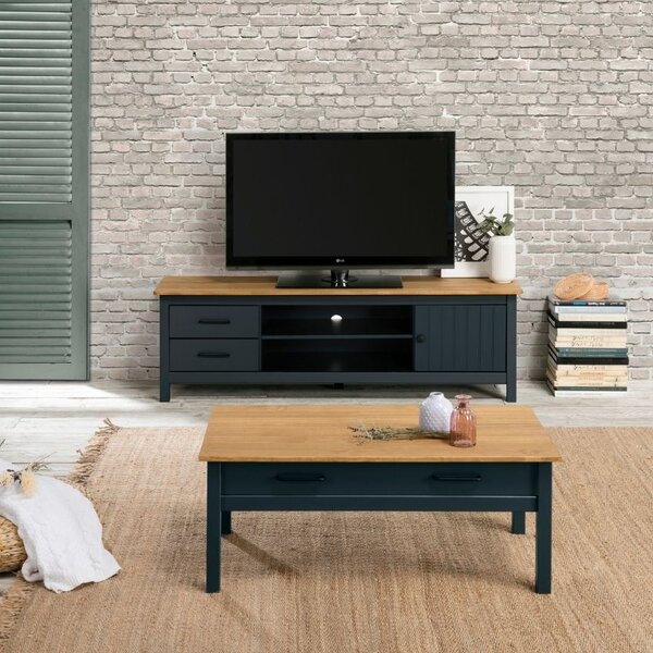 Modrošedý borovicový TV stolek Marckeric Miranda 158 x 40 cm