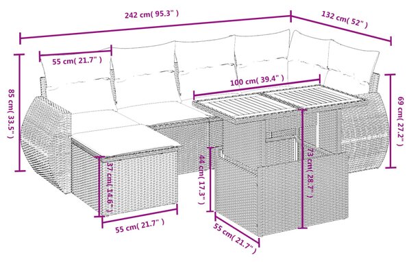 7dílná zahradní sedací souprava s poduškami černá polyratan 3272295