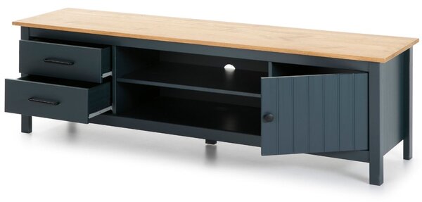 Modrošedý borovicový TV stolek Marckeric Miranda 158 x 40 cm