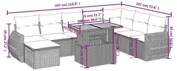 9dílná zahradní sedací souprava s poduškami černá polyratan 3272330