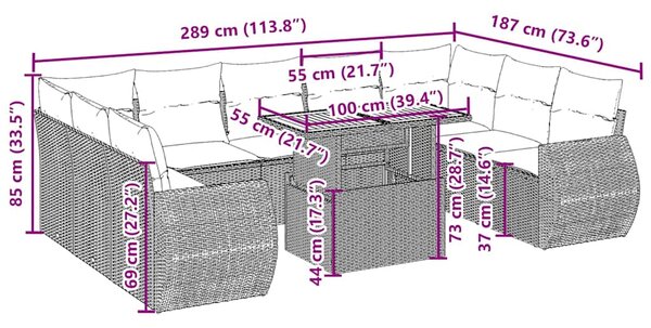 10dílná zahradní sedací souprava s poduškami béžová polyratan 3272339