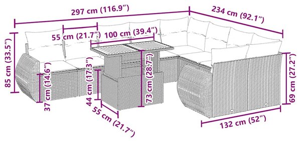 10dílná zahradní sedací souprava s poduškami béžová polyratan 3272353