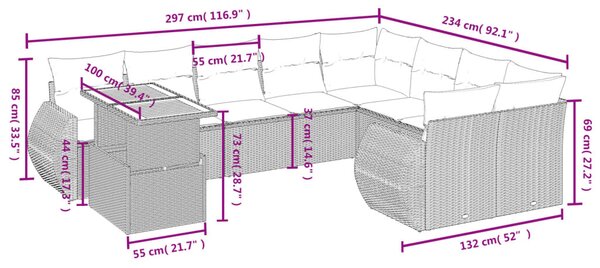 10dílná zahradní sedací souprava s poduškami béžová polyratan 3272361