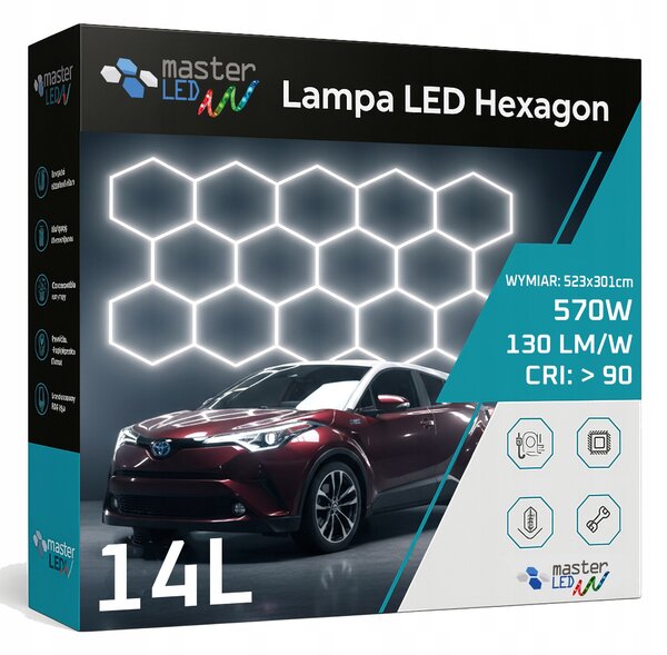 Hexagon Lampa LED 523x301 cm XXL Sufitowa Panel Osvětlení do garáže