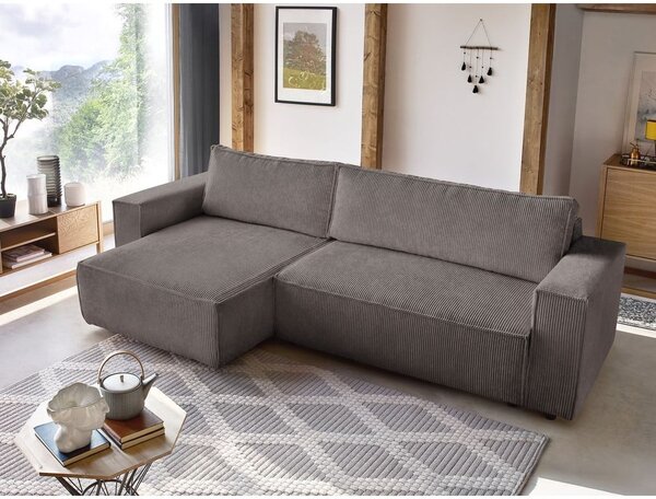 Taupe manšestrová rozkládací/s úložným prostorem rohová pohovka Nihad – Bobochic Paris