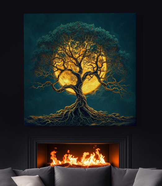 Obraz na plátně - Strom života Zářivý úplněk FeelHappy.cz Velikost obrazu (šířka x výška): 40 x 40 cm