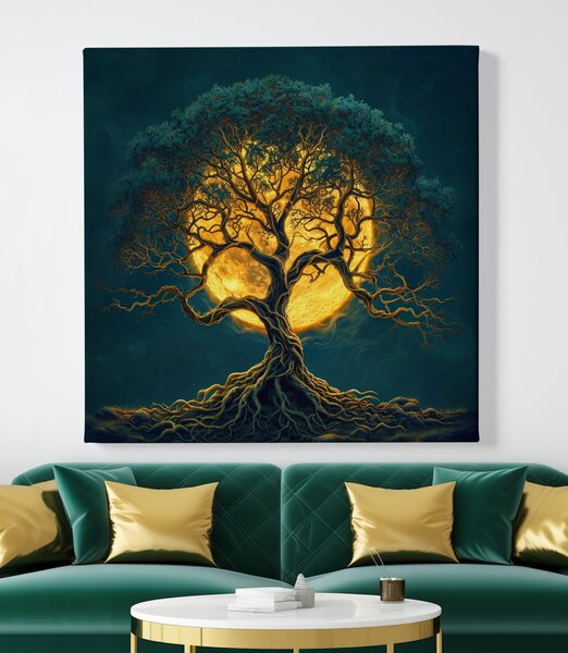 Obraz na plátně - Strom života Zářivý úplněk FeelHappy.cz Velikost obrazu (šířka x výška): 40 x 40 cm