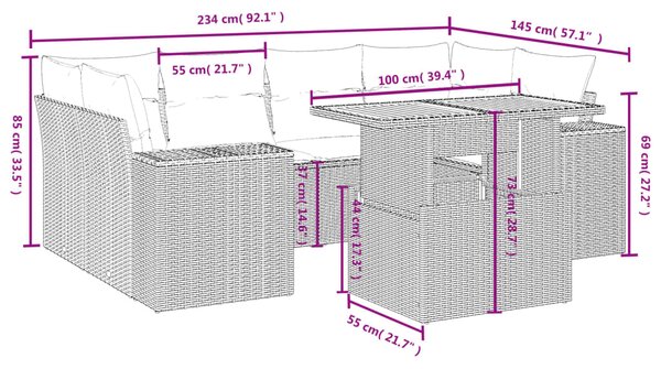 7dílná zahradní sedací souprava s poduškami černá polyratan 3272533