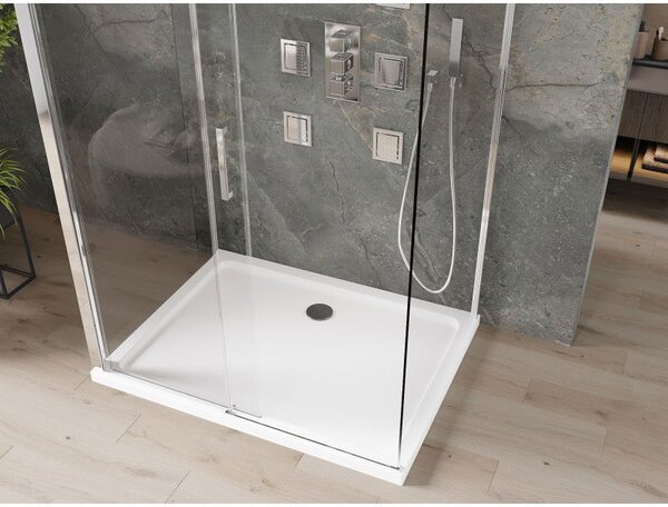 Mexen Omega-3S sprchový kout 3-stěnný, posuvný 120x80 cm, transparentní, chrom + vanička Flat - 825-120-080-01-00-3s-4010