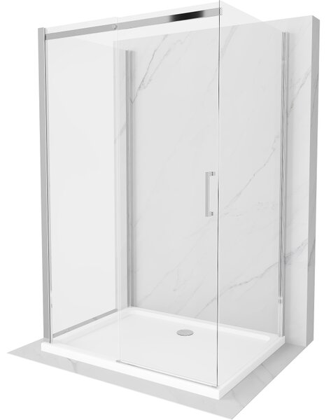 Mexen Omega-3S sprchový kout 3-stěnný, posuvný 100x80 cm, transparentní, chrom + vanička Flat - 825-100-080-01-00-3s-4010