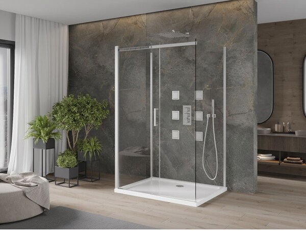 Mexen Omega-3S sprchový kout 3-stěnný, posuvný 120x80 cm, transparentní, chrom + vanička Flat - 825-120-080-01-00-3s-4010