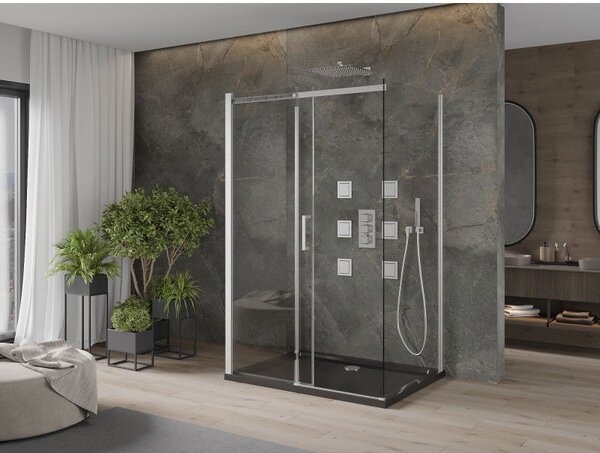Mexen Omega-3S sprchový kout 3-stěnný, posuvný 110x80 cm, transparentní, chrom + vanička Flat - 825-110-080-01-00-3s-4070
