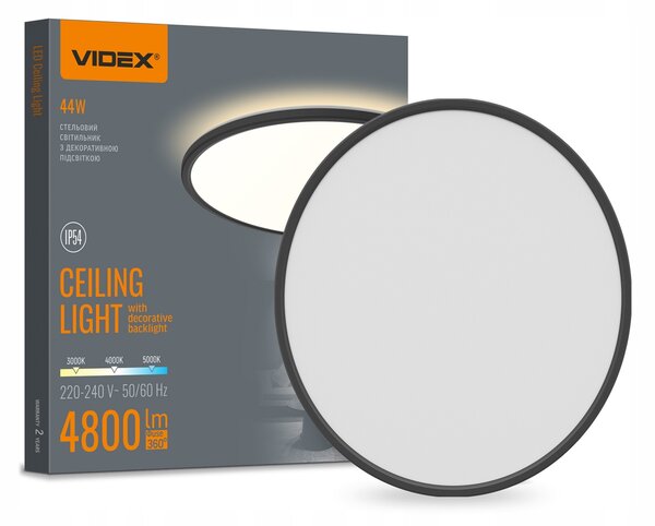 LED svítidlo s podsvícením stropní svítidlo VIDEX DL5R 44W 3000K–4000K–5000K Černé