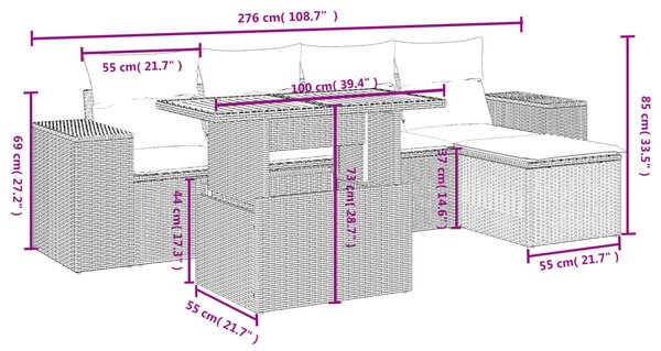 6dílná zahradní sedací souprava s poduškami černá polyratan 3272610