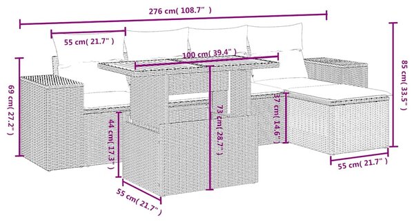6dílná zahradní sedací souprava s poduškami černá polyratan 3272609