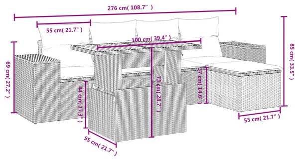 6dílná zahradní sedací souprava s poduškami béžová polyratan 3272612