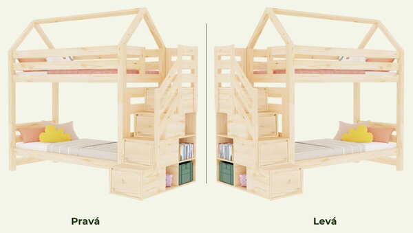 Domečková patrová postel ALPY s bočními úložnými schody 90x200 cm - Bílá, Zvolte šuplík: Bez šuplíku
