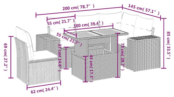 6dílná zahradní sedací souprava s poduškami černá polyratan 3272637