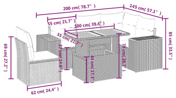 6dílná zahradní sedací souprava s poduškami béžová polyratan 3272641