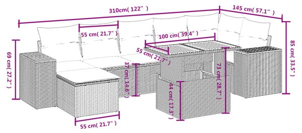 8dílná zahradní sedací souprava s poduškami béžová polyratan 3272746