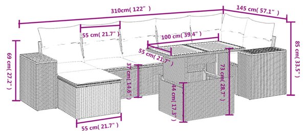 8dílná zahradní sedací souprava s poduškami šedá polyratan 3272747