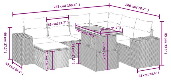 8dílná zahradní sedací souprava s poduškami černá polyratan 3272750
