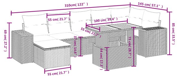8dílná zahradní sedací souprava s poduškami černá polyratan 3272743