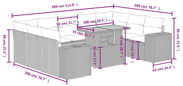 10dílná zahradní sedací souprava s poduškami béžová polyratan 3272780
