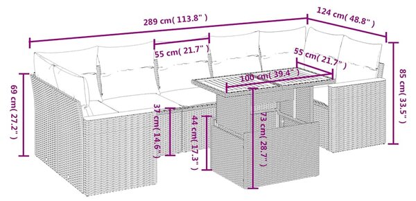 8dílná zahradní sedací souprava s poduškami černá polyratan 3272987