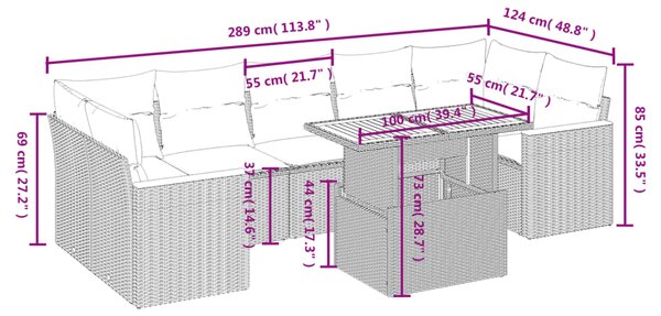 8dílná zahradní sedací souprava s poduškami béžová polyratan 3272991