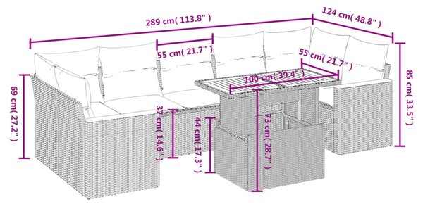 8dílná zahradní sedací souprava s poduškami černá polyratan 3272988