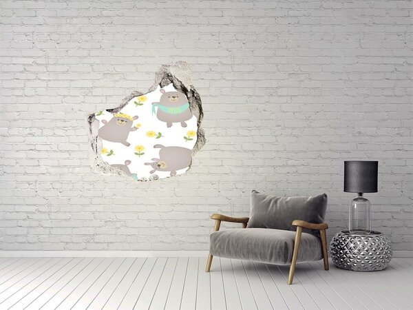 Díra 3D fototapeta nálepka Usmívající se plyšoví medvídci v květinovém prostředí nd-p-84211237