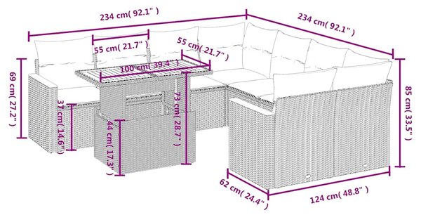 9dílná zahradní sedací souprava s poduškami černá polyratan 3273001