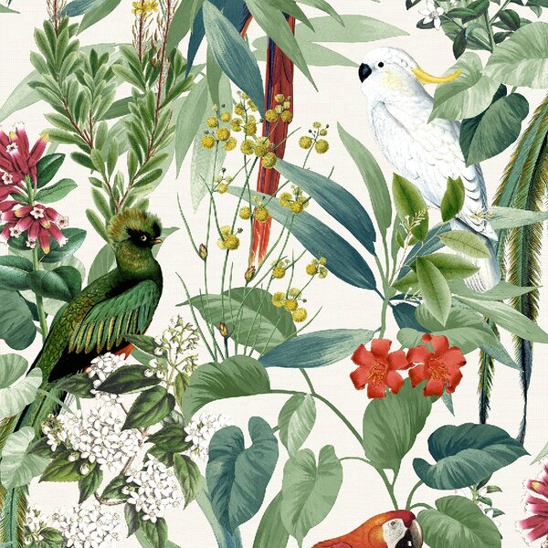 Vliesová tapeta na zeď Tropické listy, květy, ptáci 576204, Escapade, Ugépa rozměry 0,53 x 10,05 m