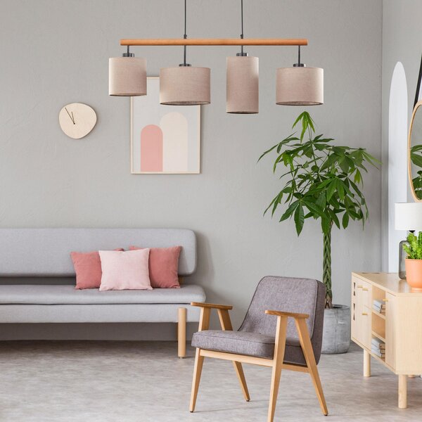 TK Lighting Deva Nature závěsné svítidlo 4x15 W černá-šedá/popelavá-dřevo-béžová 6108