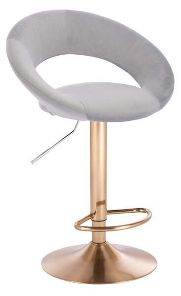 Barová židle NAPOLI VELUR na zlatém talíři - světle šedá