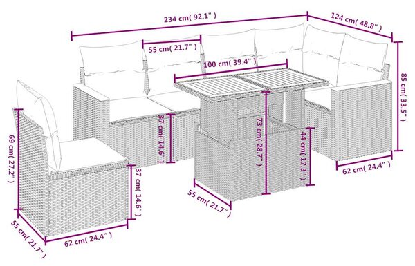 7dílná zahradní sedací souprava s poduškami černá polyratan 3273099