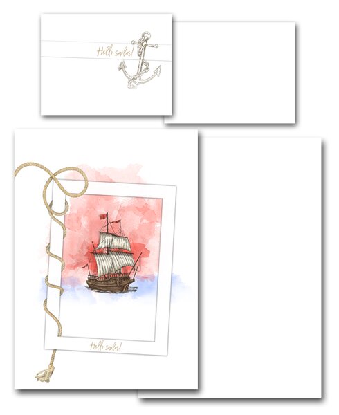 Povlečení Veba GEON tisk Hello sailor s plachetnicí Velikost: 140x200 cm + 70x90 cm