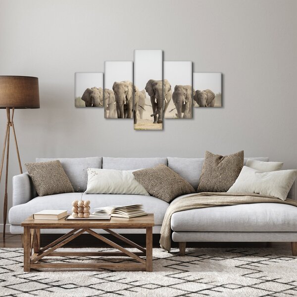 Obraz - Sloní stádo (125x70 cm)