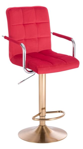 LuxuryForm Barová židle VERONA VELUR na zlatém talíři - červená