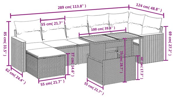 8dílná zahradní sedací souprava s poduškami béžová polyratan 3273187