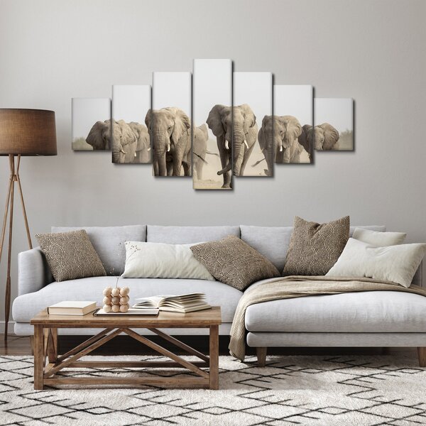 Obraz - Sloní stádo (210x100 cm)