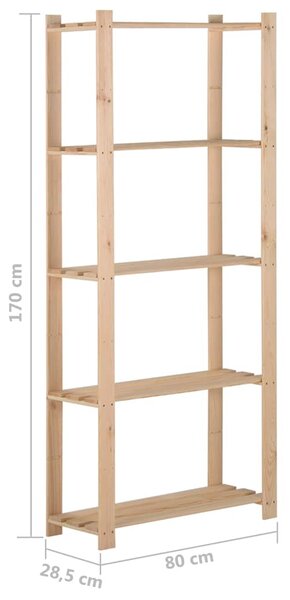 Úložný regál s 5 policemi 80 x 28,5 x 170 cm masivní borovice 327320