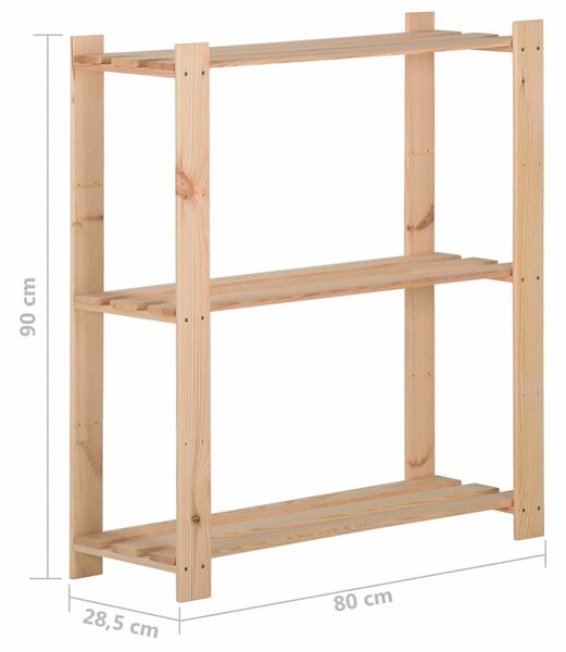 Úložný regál se 3 policemi 80 x 28,5 x 90 cm masivní borovice 327321