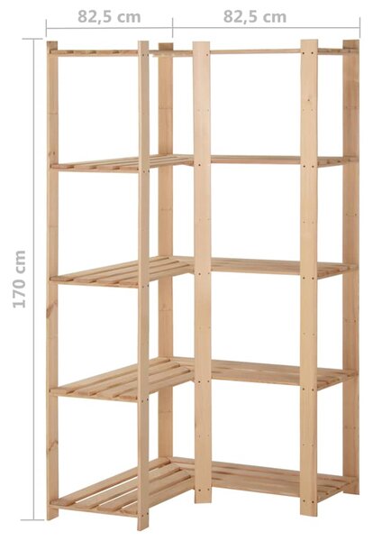 5patrový úložný regál rohový 82,5x82,5x170 cm masivní borovice 327323