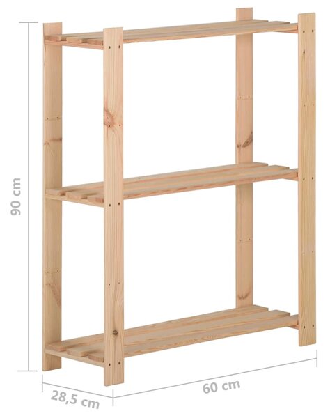 Úložný regál se 3 policemi 60 x 28,5 x 90 cm masivní borovice 327322
