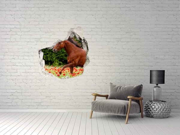Díra 3D fototapeta nálepka Kůň na poli máků nd-p-85278470